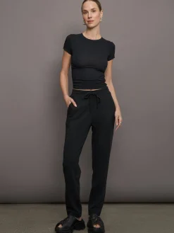 Cap Sleeve Ruched Top in Ribbed Jersey