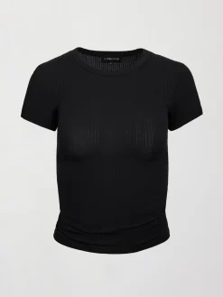Cap Sleeve Ruched Top in Ribbed Jersey