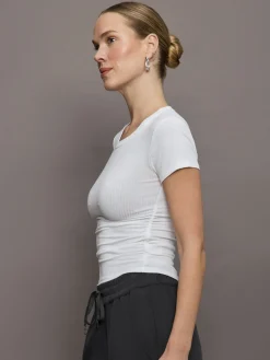 Cap Sleeve Ruched Top in Ribbed Jersey