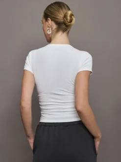 Cap Sleeve Ruched Top in Ribbed Jersey