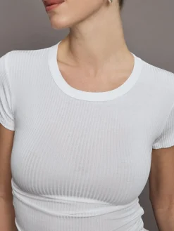 Cap Sleeve Ruched Top in Ribbed Jersey