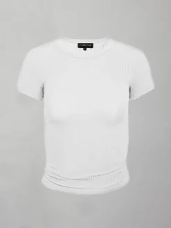 Cap Sleeve Ruched Top in Ribbed Jersey