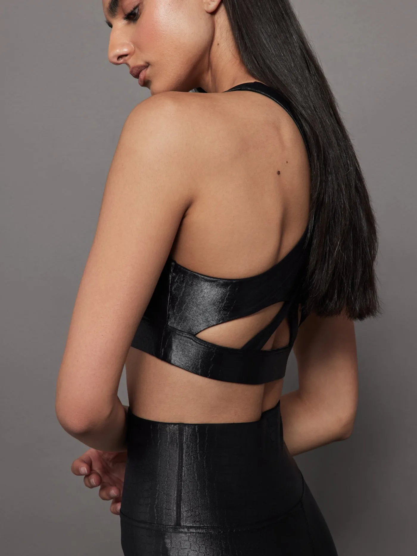 Criss Cross Bra in Crocodile Takara Shine