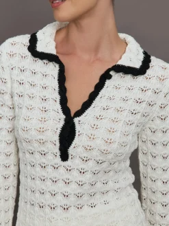 Crochet Long Sleeve Polo Top