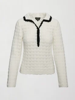 Crochet Long Sleeve Polo Top