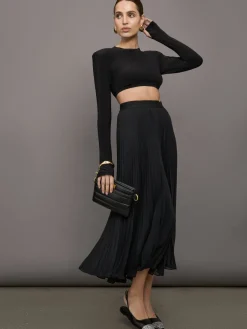 Cropped Shoulder Pad Long Sleeve Crew Top