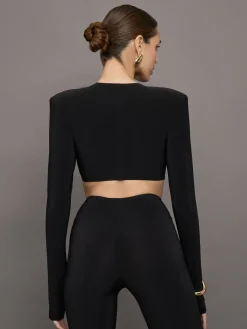 Cropped Shoulder Pad Long Sleeve Crew Top