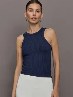 High Neck Fitted Tank in Ribbed Jersey