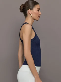 High Neck Fitted Tank in Ribbed Jersey