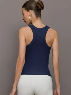 High Neck Fitted Tank in Ribbed Jersey