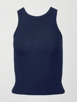 High Neck Fitted Tank in Ribbed Jersey