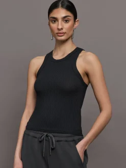 High Neck Fitted Tank in Ribbed Jersey
