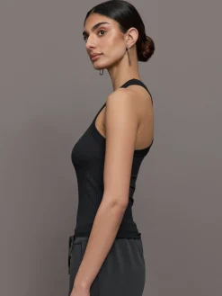 High Neck Fitted Tank in Ribbed Jersey