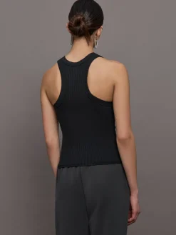 High Neck Fitted Tank in Ribbed Jersey
