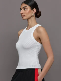 High Neck Fitted Tank in Ribbed Jersey