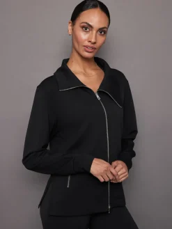 Knit Jacket with Asymmetrical Zip in Interlock