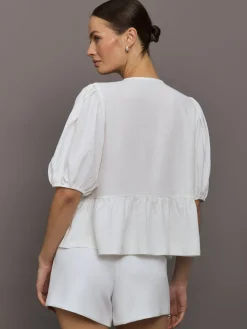 Linen Tie Puff Sleeve Top