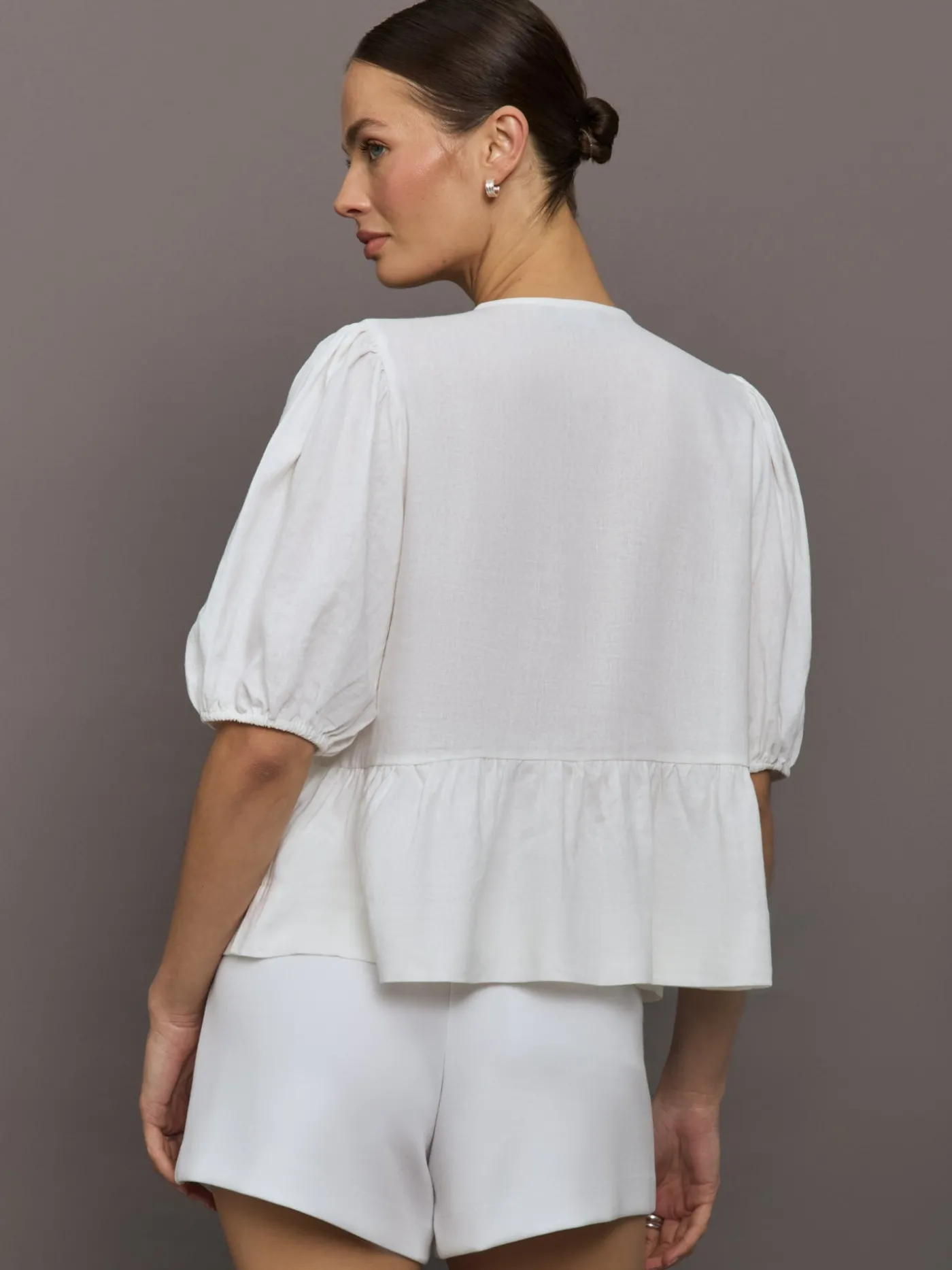 Linen Tie Puff Sleeve Top