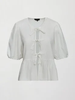 Linen Tie Puff Sleeve Top