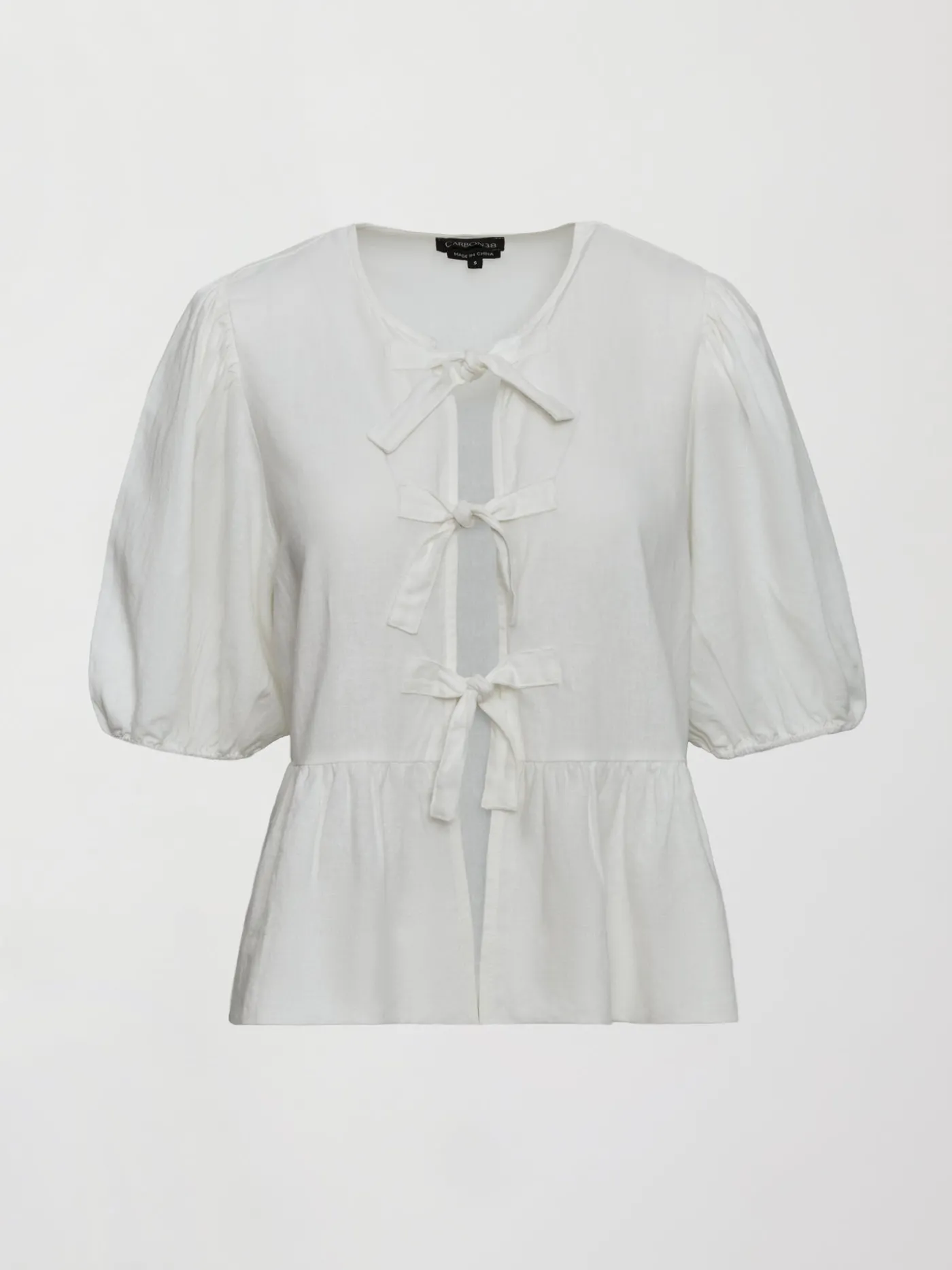 Linen Tie Puff Sleeve Top