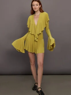 Long Sleeve Deep V Ruffle Mini Dress