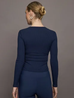 Long Sleeve Ruched Top in Ribbed Jersey