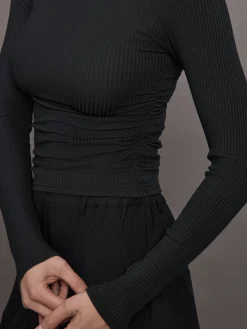 Long Sleeve Ruched Top in Ribbed Jersey