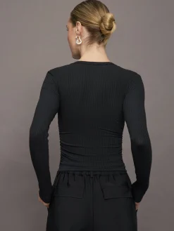 Long Sleeve Ruched Top in Ribbed Jersey