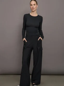 Long Sleeve Ruched Top in Ribbed Jersey