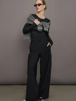 Long Sleeve Ruched Top in Ribbed Jersey
