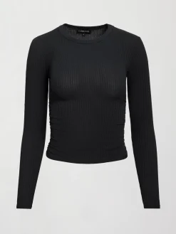 Long Sleeve Ruched Top in Ribbed Jersey