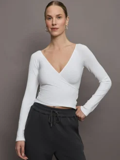 Long Sleeve Wrap Top in Ribbed Jersey