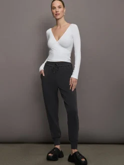 Long Sleeve Wrap Top in Ribbed Jersey