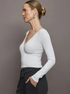 Long Sleeve Wrap Top in Ribbed Jersey