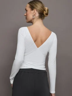 Long Sleeve Wrap Top in Ribbed Jersey
