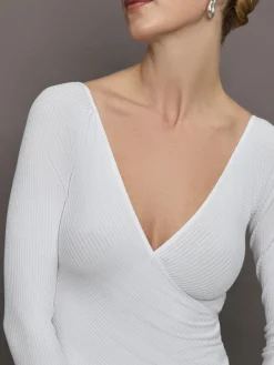 Long Sleeve Wrap Top in Ribbed Jersey