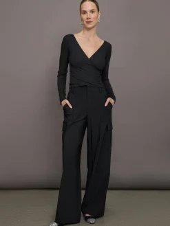 Long Sleeve Wrap Top in Ribbed Jersey