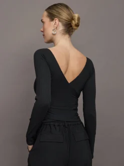 Long Sleeve Wrap Top in Ribbed Jersey