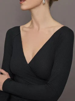 Long Sleeve Wrap Top in Ribbed Jersey