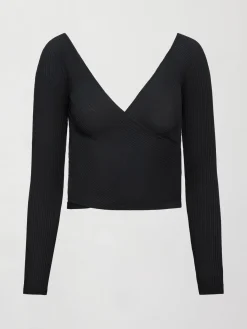 Long Sleeve Wrap Top in Ribbed Jersey