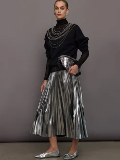 Metallic Pleated Skirt