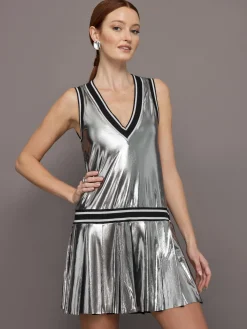 Metallic Pleated Tennis Dress