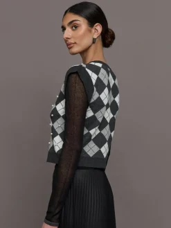Nomia Plaid Pearly V-Neck Sweater
