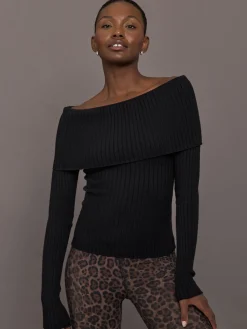 Off Shoulder Fold Over Sweater