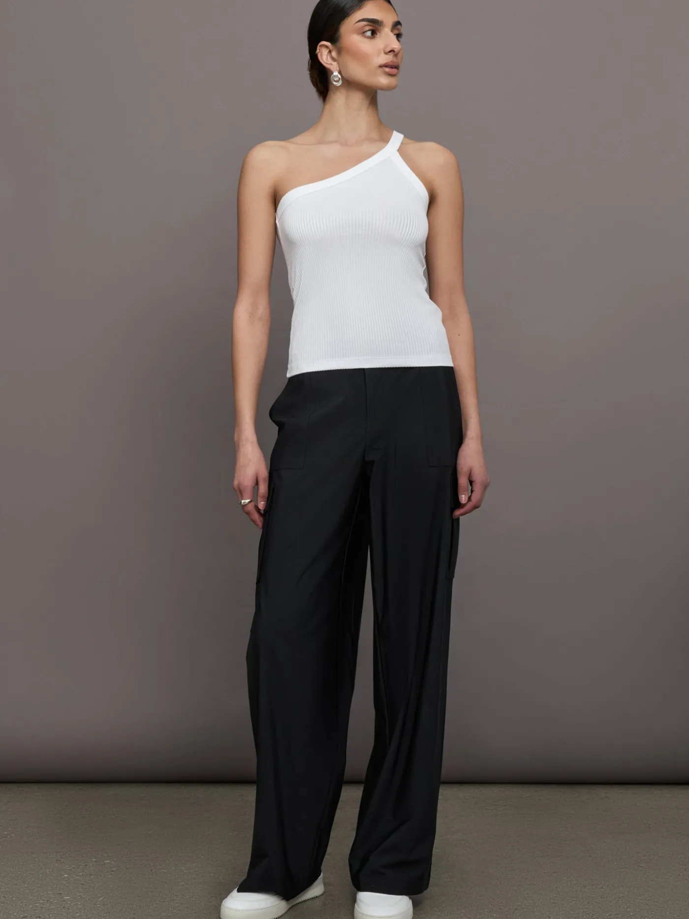One Shoulder Tank in Ribbed Jersey