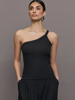 One Shoulder Tank in Ribbed Jersey