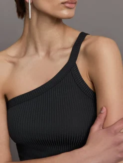 One Shoulder Tank in Ribbed Jersey