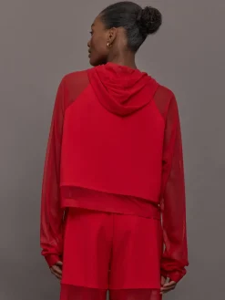 Oversized Raglan Sleeve Hooded Cropped Top W/ Mesh