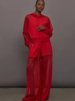 Oversized Raglan Sleeve Hooded Cropped Top W/ Mesh