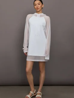 Oversized Raglan Sleeve hooded Mini Dress W Mesh